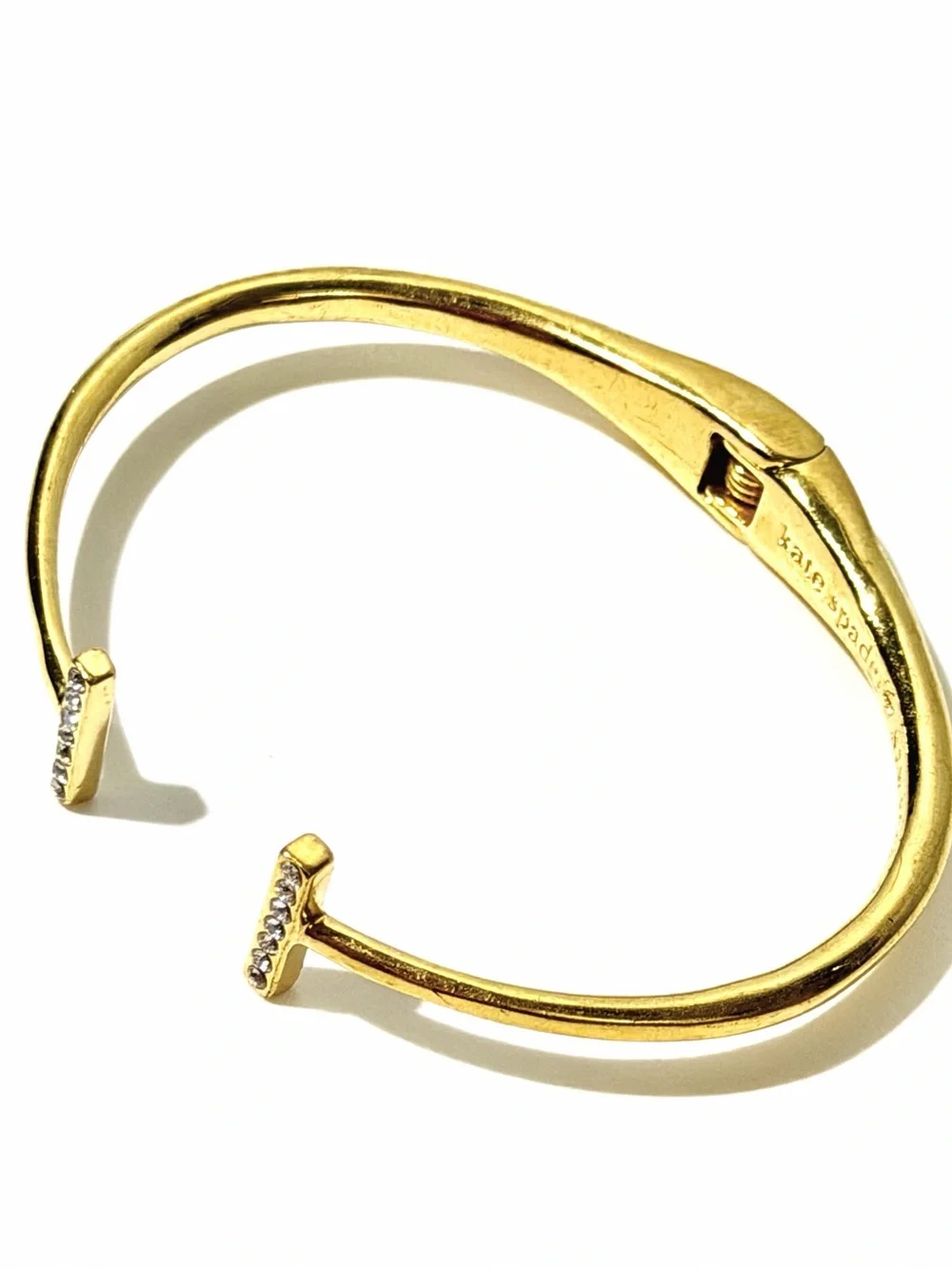 Kate Spade ♠️ Gold Toned Crystal-Accent Raise the Bar Open Cuff Bangle Bracelet
